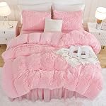 Andency Pink Comforter Full Size, 3 Pieces Fluffy Faux Fur Warm Soft Fuzzy Plush Bedding Comforter Set, Puffy Comfy Down Alternative Comforter Blanket Set