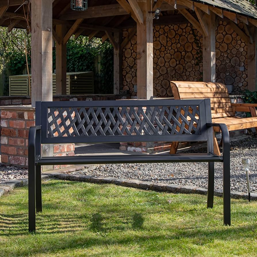 Costway Garden Bench 2-Seater Outdoor Bench Chair Garden Chair Patio Furniture Balcony Backyard Black