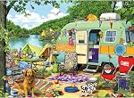 MINIWAN Puzzles pour adultes 500 Pièces, Retro Lakeside Camping Puzzle Challenging Jigsaw Puzzles Idéal pour la détente et le plaisir de famille, la taille finie est 23 x 15 inch-puzzle défi, Lettres au dos, Affiche de référence, Sans poussière, Idéal pour la détente