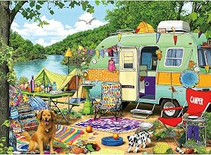 MINIWAN Puzzles for Adults 500 Pieces, Retro Lakeside Camping Puzzle Challenging Jigsaw Puzzles Ideal for Relaxation and Family Fun, Finished Size is 23 x 15 inch | Challenge Puzzle, Letters on Back, Reference Poster, Dust Free, Ideal for Relaxation 