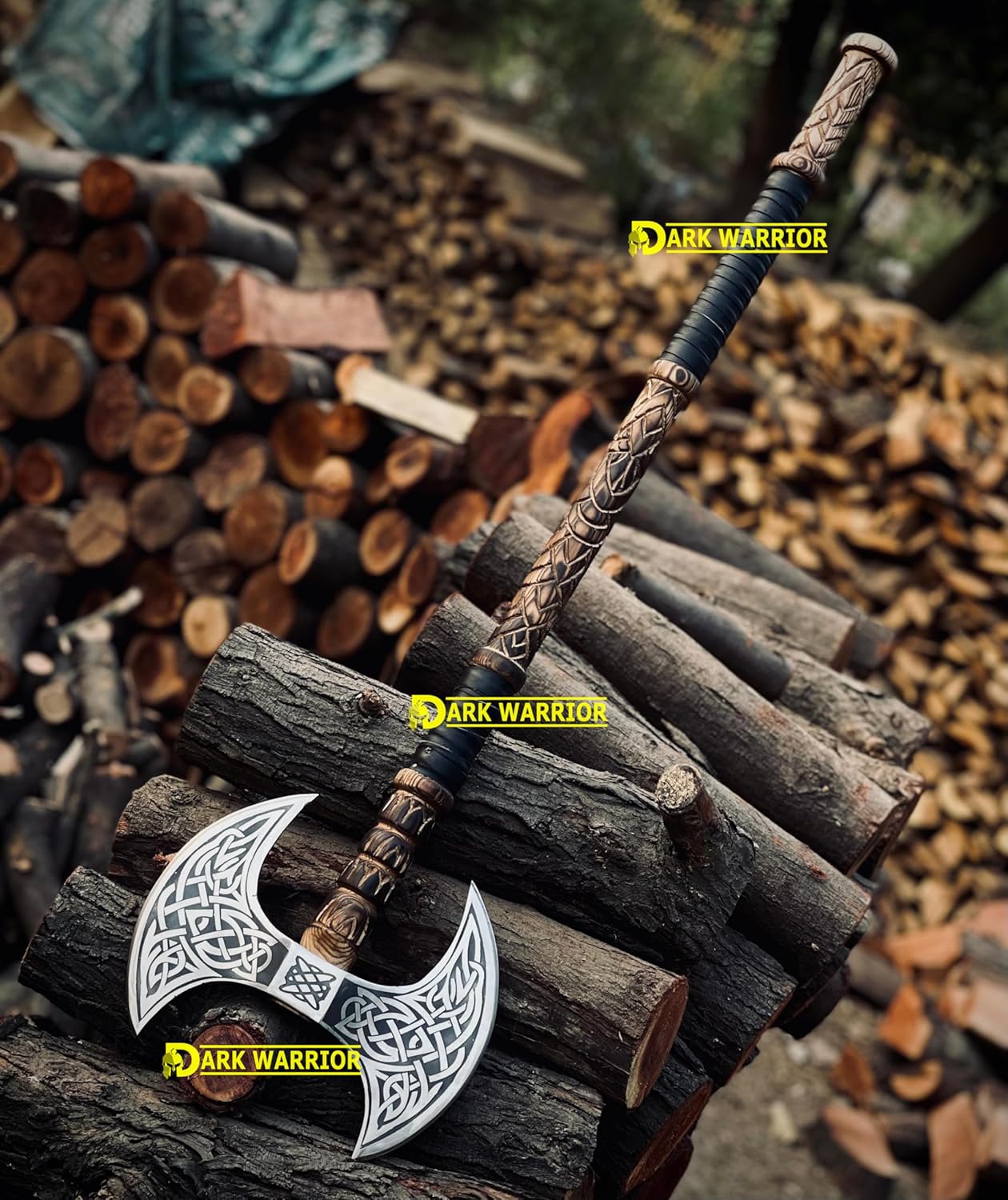 [dark warrior] 36" Double Head Berserker Axe Two Hand Axe Double Sided Axe Hewing Axe Double Edged Battle Axe Large Norse Axe Double Blade Axe Big Viking Axe Hand Forged Axe Blade Axe DW-AX-89890