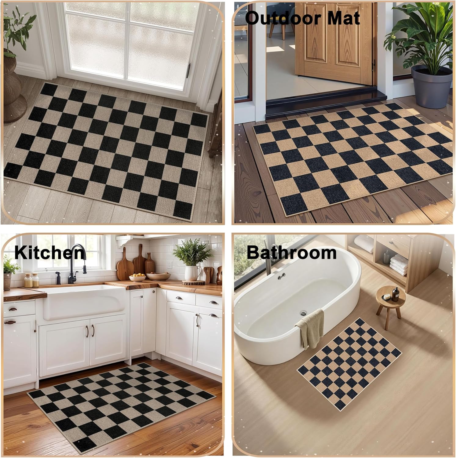 Artnice Easy Jute Checkered Indoor Door Mat, 2x3ft Entryway Area Rug, Farmhouse Neutral Kitchen Rug Runner, Non Slip Washable Floor Mat for Front Porch Bathroom Kitchen Bedroom