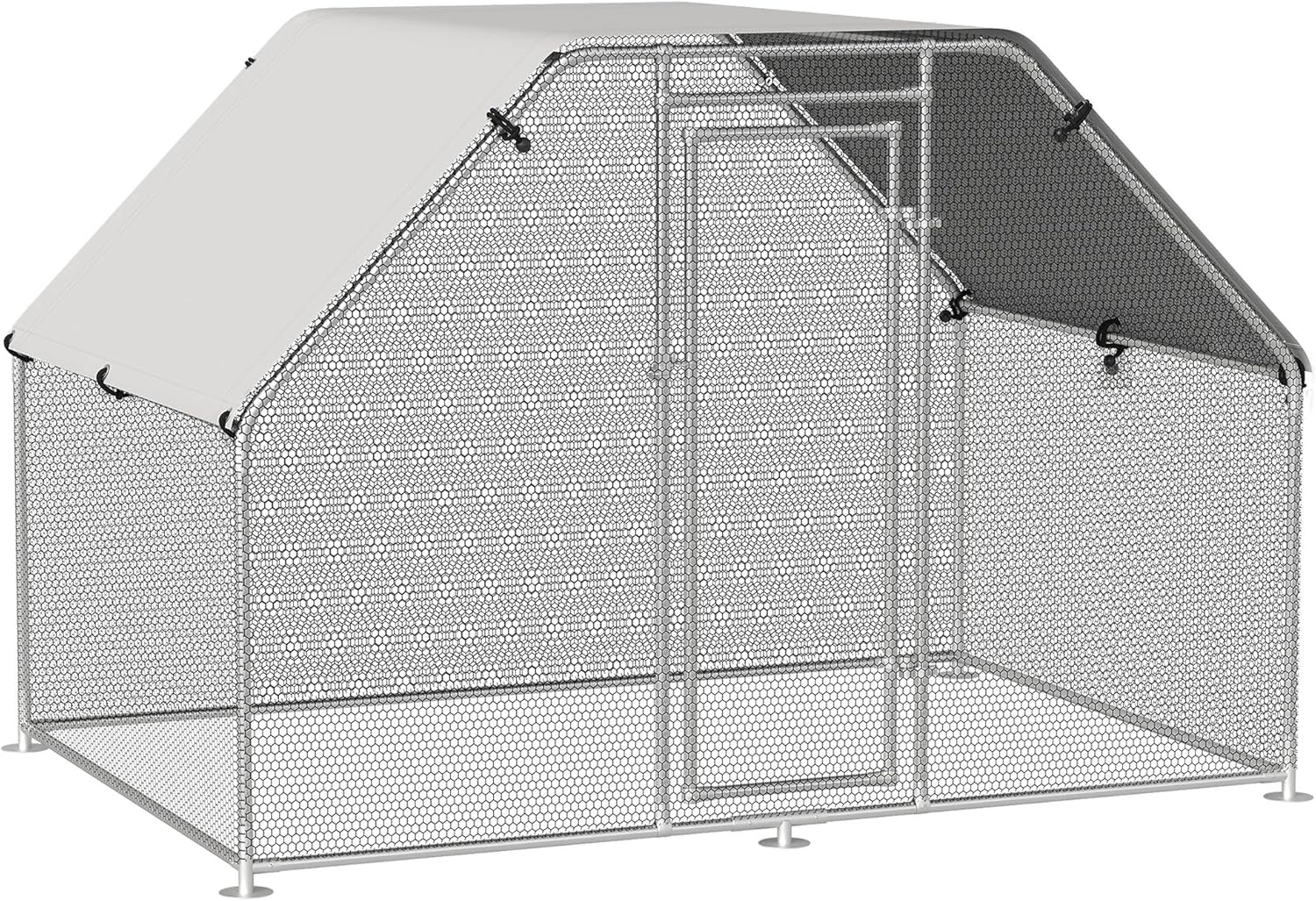 Pawhut Galvanized Metal Chicken Cage, Door with Lock and Section with Oxford Cover, 280 x 193.5 x 195 cm
