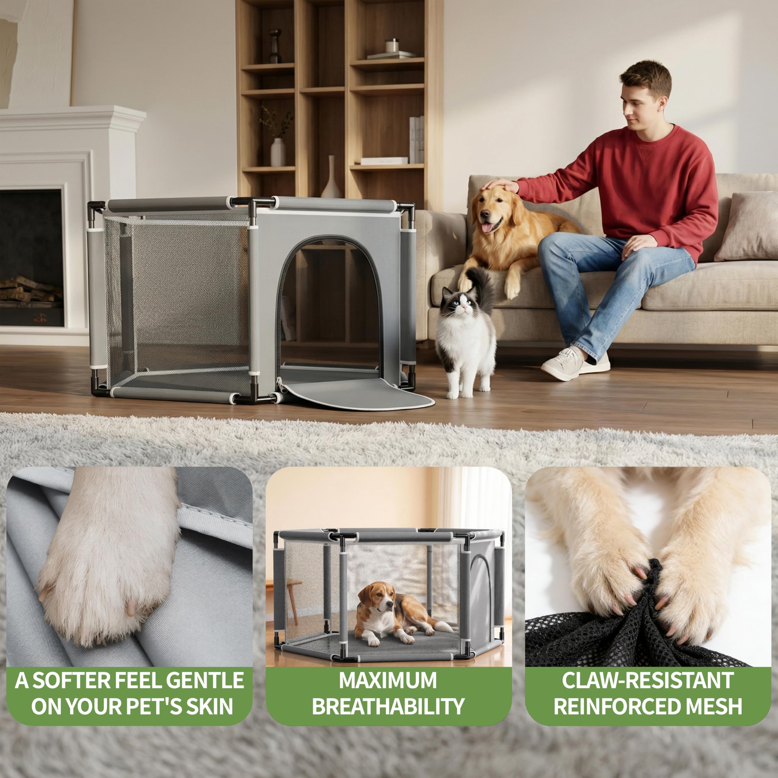 Sechseckige Welpenkiste für extra hohe Hundewelpen, Laufstall für große und kleine Rassen, Welpen-Zubehör, unverzichtbar für Hunde, Welpen, 122 x 65 cm (PVC-Rohr) | Welpen-Laufstall für große und kleine Rassen, Welpen-Zubehör, unverzichtbar für Hunde, Wel