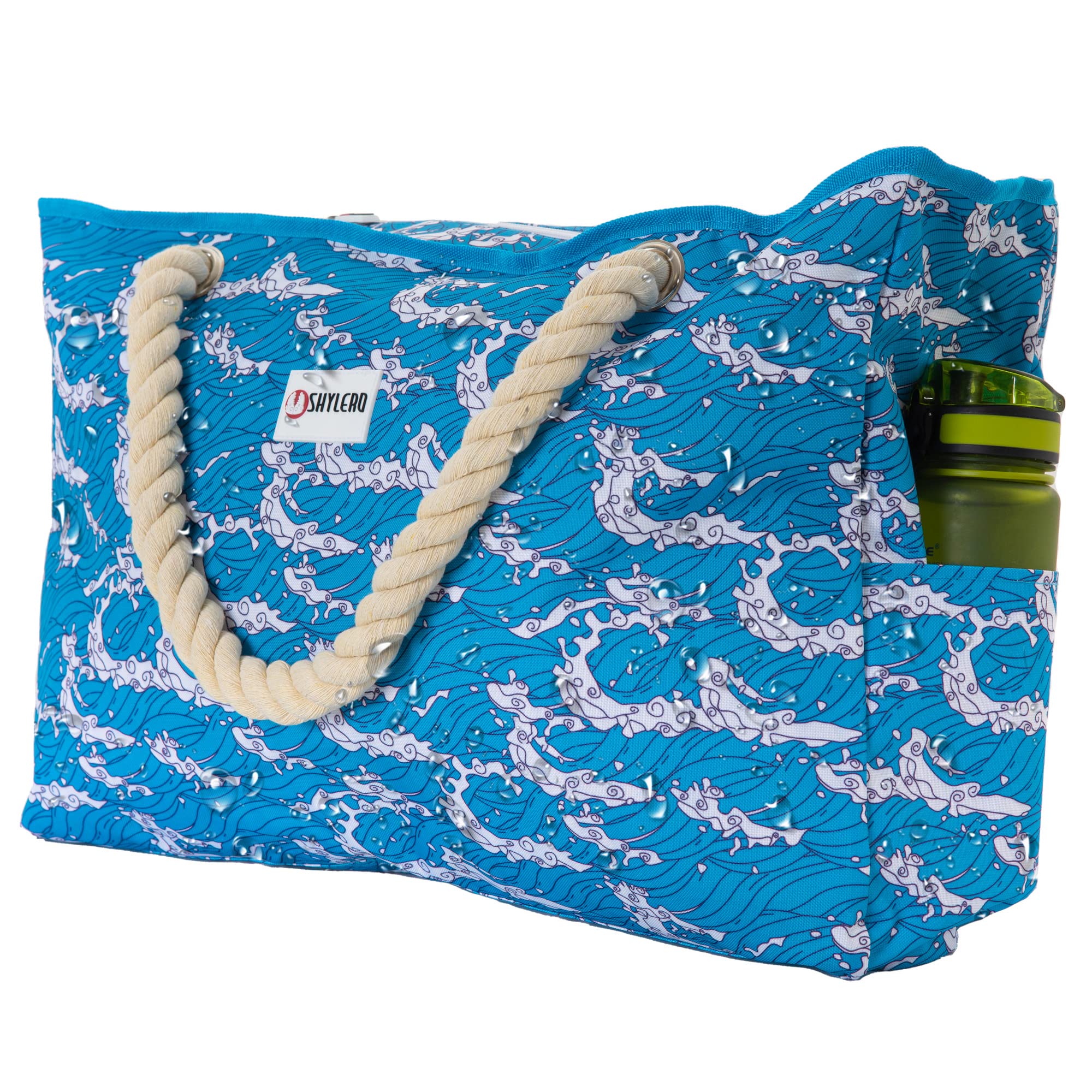 Beach Bag and Pool Bag Has Cooler Pocket, 7 Pockets Total, Zip Top. Family Size Waterproof Beach Tote