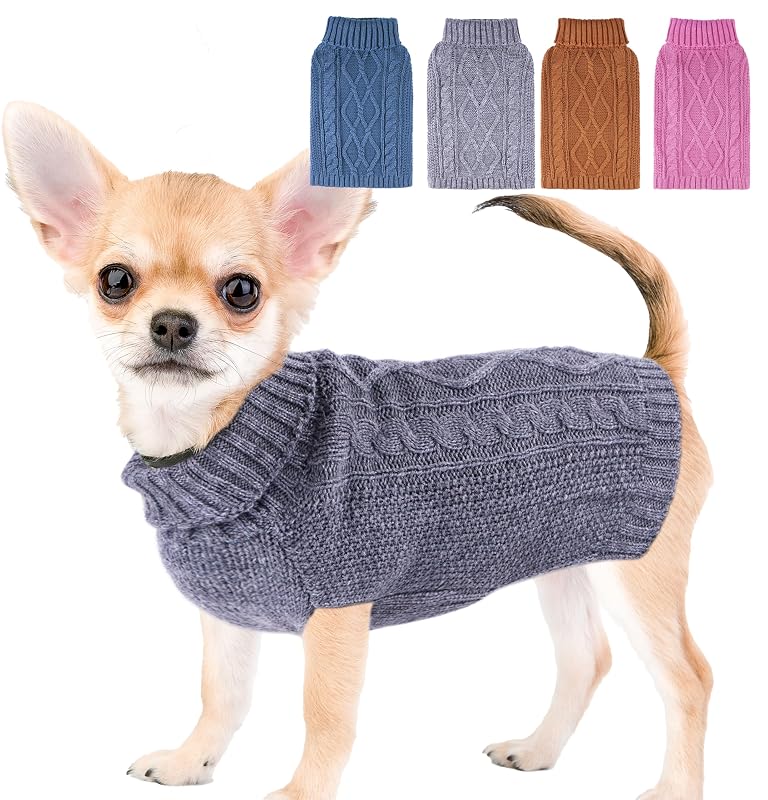 Suéter para Cães Pequenos com Gola Alta e Tricô viunimo, Cinza, X-Small