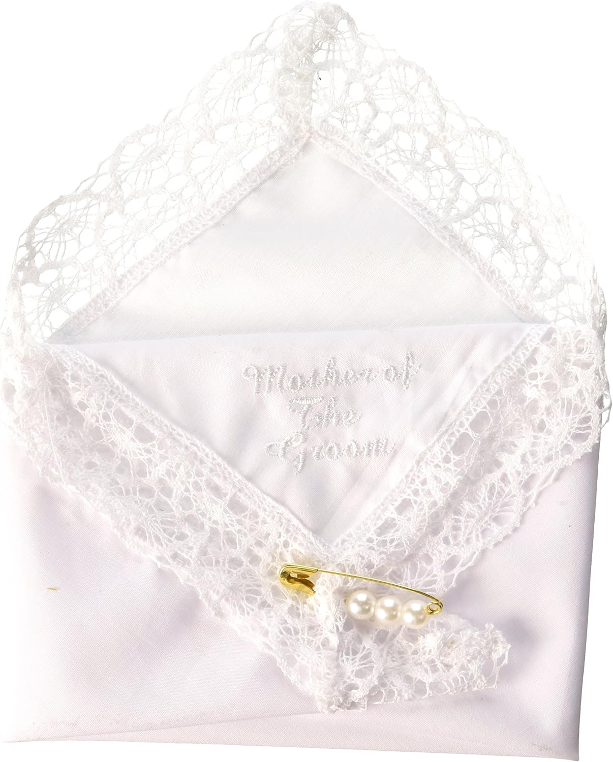 Darice VL3067 Mother of The Groom Embossed Handkerchief Hankies with Pearl Pin