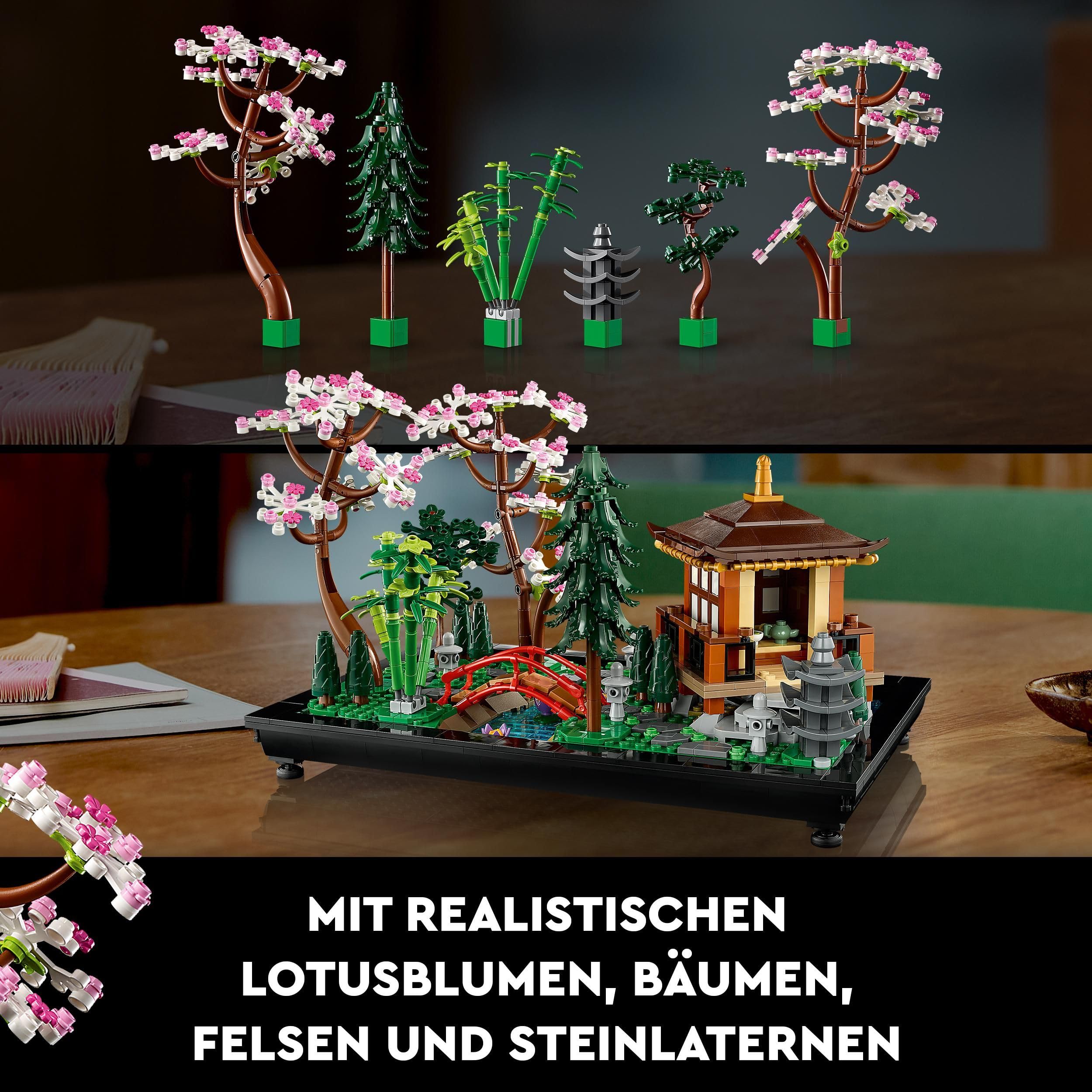 LEGO Icons Garten der Stille - Modell zum Bauen und Ausstellen - Japanische Oase mit Pavillon, Brücke, Koi-Karpfen, Lotusblumen, Bäumen - DIY Deko - Geschenk für Frauen und Männer - 10315