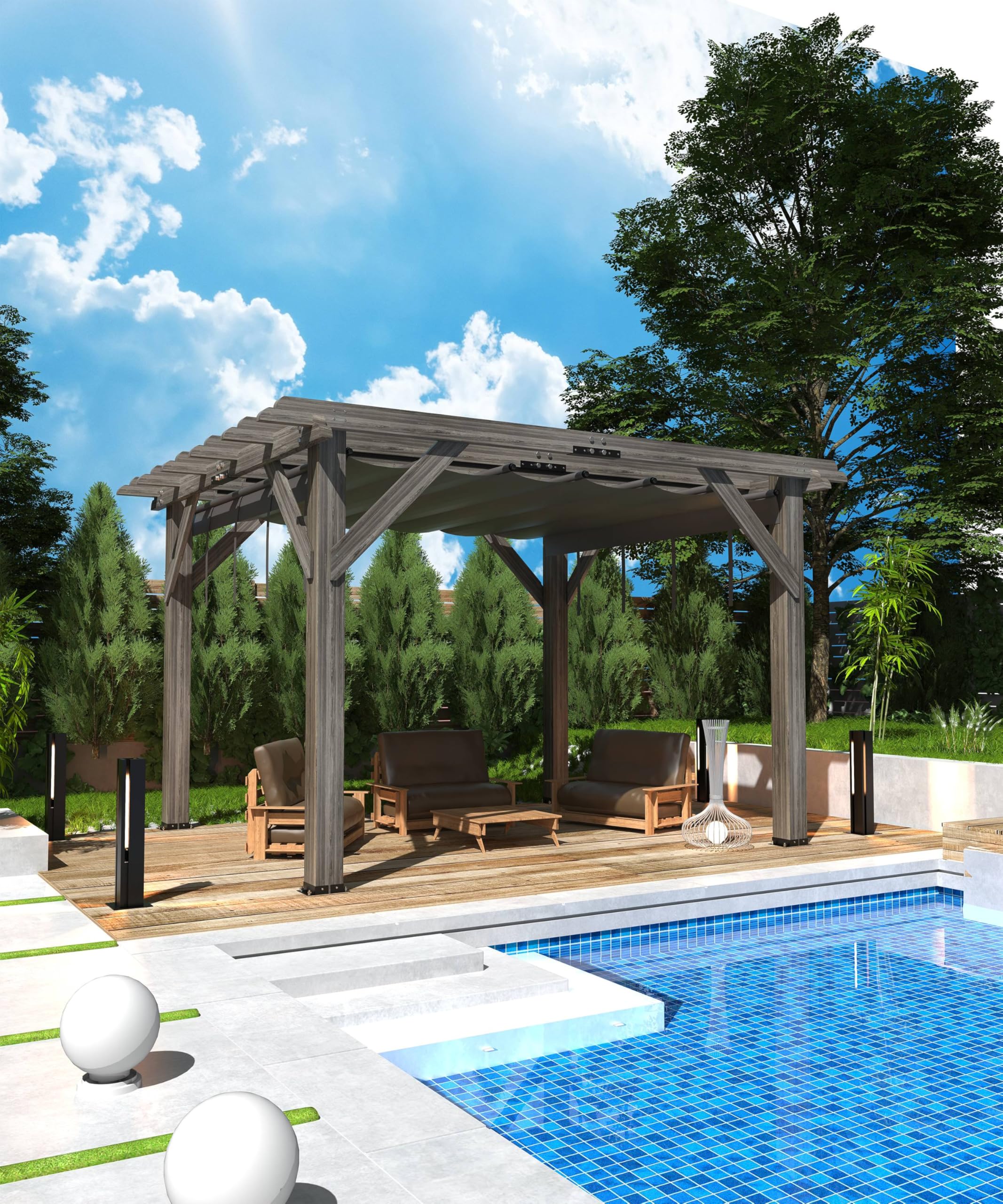 Photo 1 of ***PARTIAL SET***
GAOMON 10 X 12 FT Wood Pergola, Solid Structure, Retractable Shade Canopy, Outdoor Wooden Pergola for Patio, Backyard, Deck, Garden