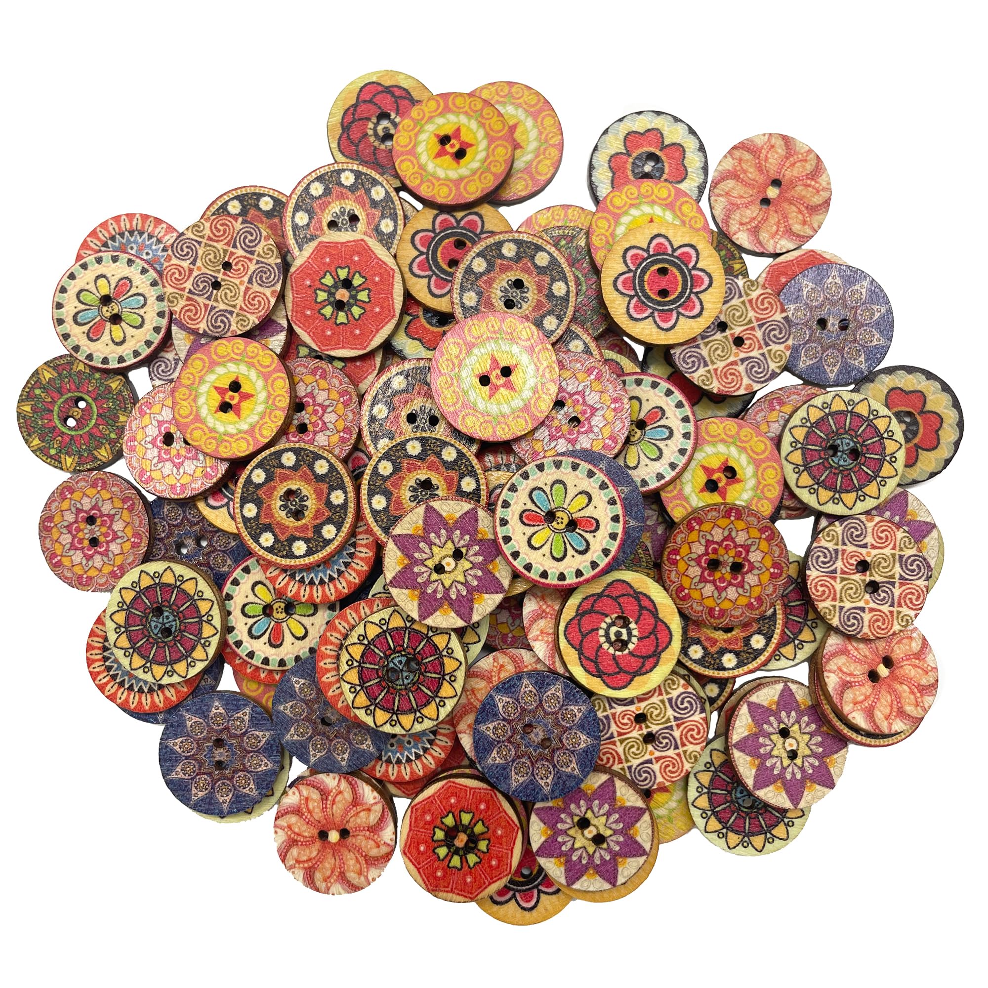 180-Pcs 3/4" Mixed Vintage Flower Wooden Buttons | Bulk Assorted Colors Natural Wood Buttons for Sewing Clothes Crafts Decorations (20mm)