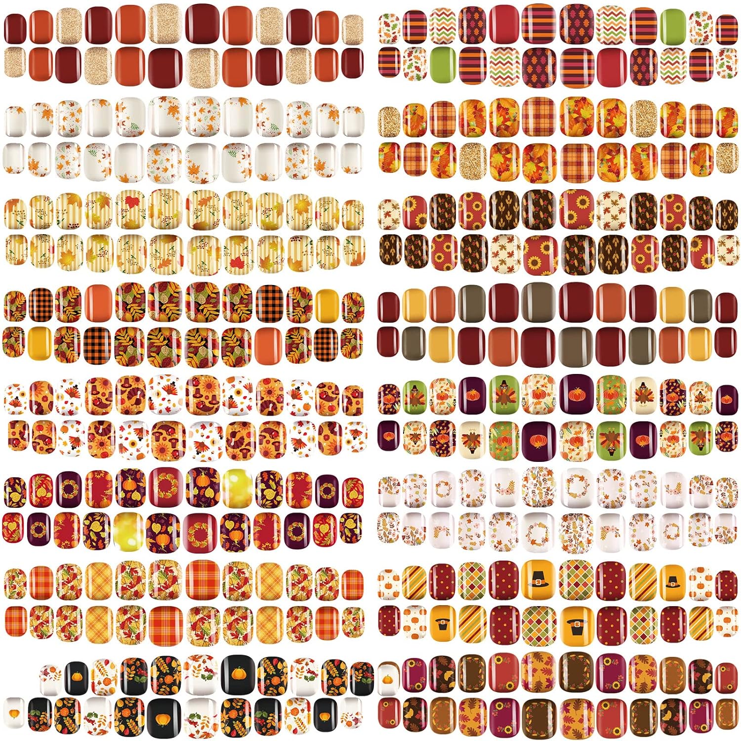 kacctyen 384 Pcs 16 Pack Fall Thanksgiving Press on Nails, Elegant Pattern