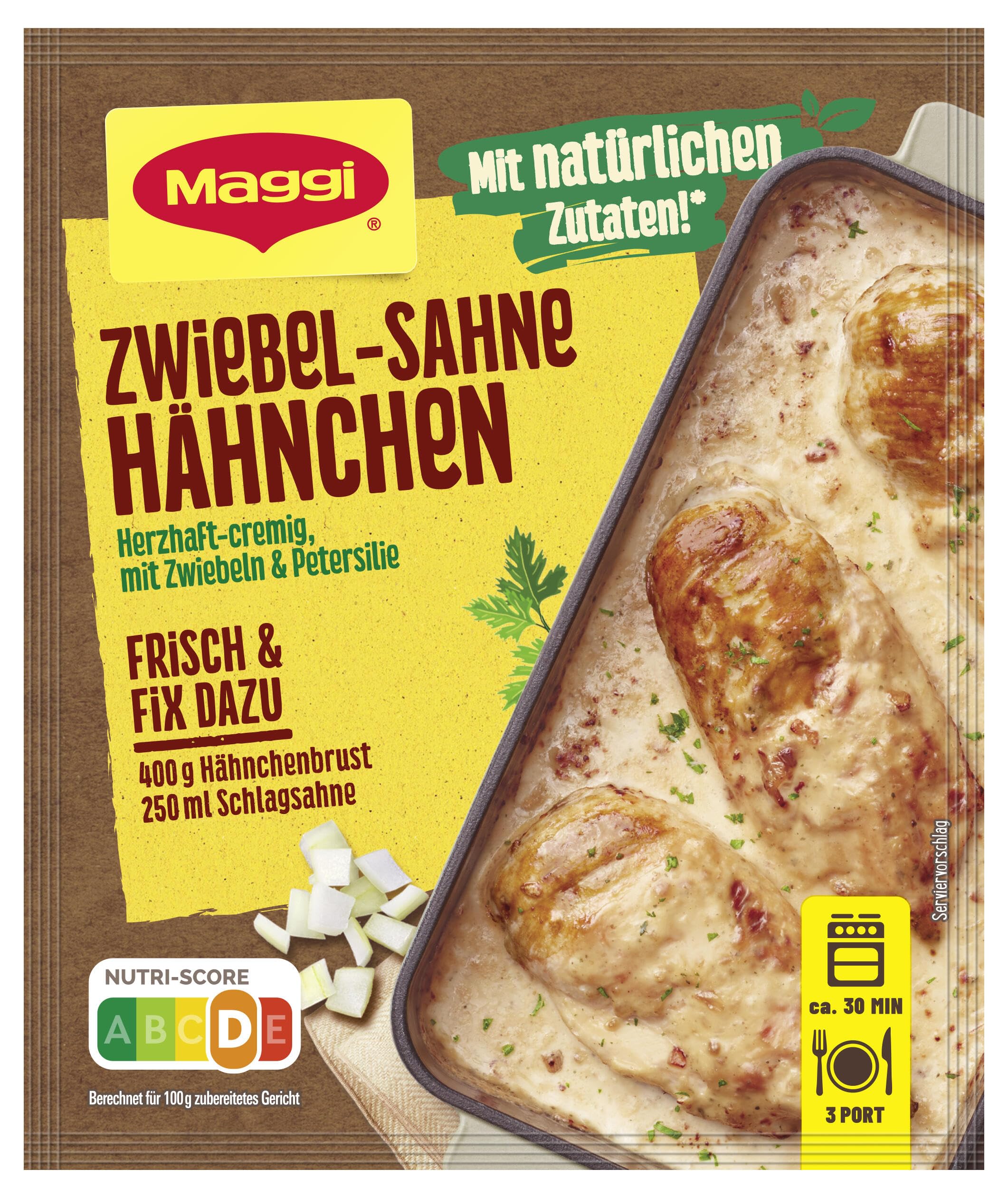 MAGGI Fix für Zwiebel-Sahne Hähnchen, Würzmischung, mit natürlichen Zutaten*, für 3 Portionen, 1er Pack (1 x 26g)