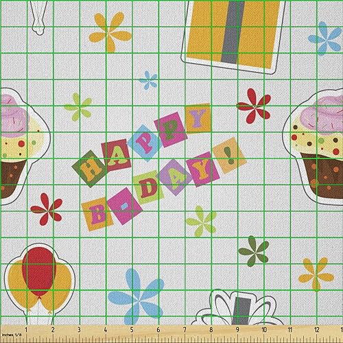 Miniatura 628 de Lunarable - Tela para amantes de perros de The Yard, patrón divertido de animales de dibujos animados en posiciones caprichosas estirando y Beige y