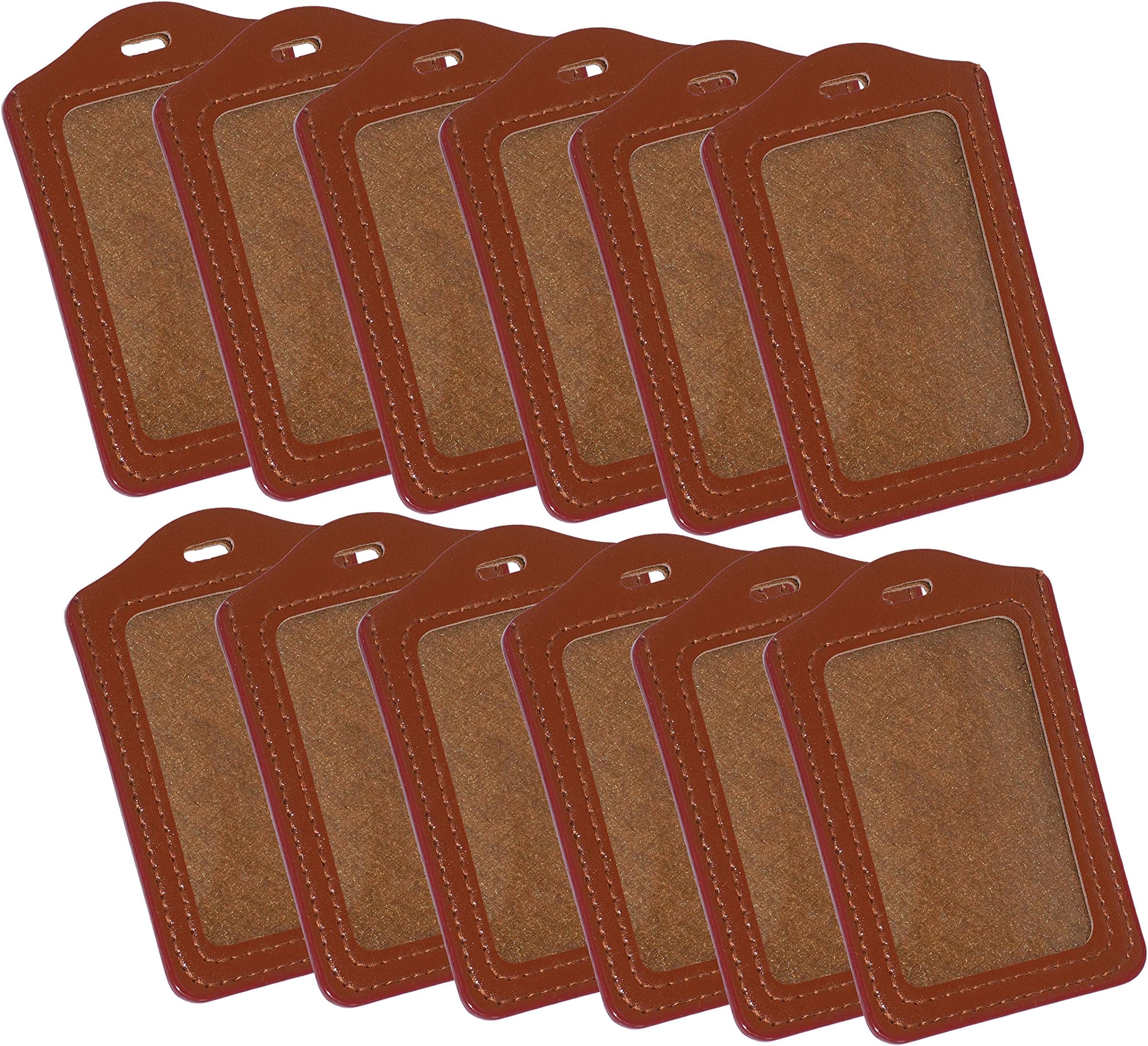 TULMAN 12 Pack PU Leather ID Badge Holder Vertical ID Card Holder – Brown – (11x7 cm)