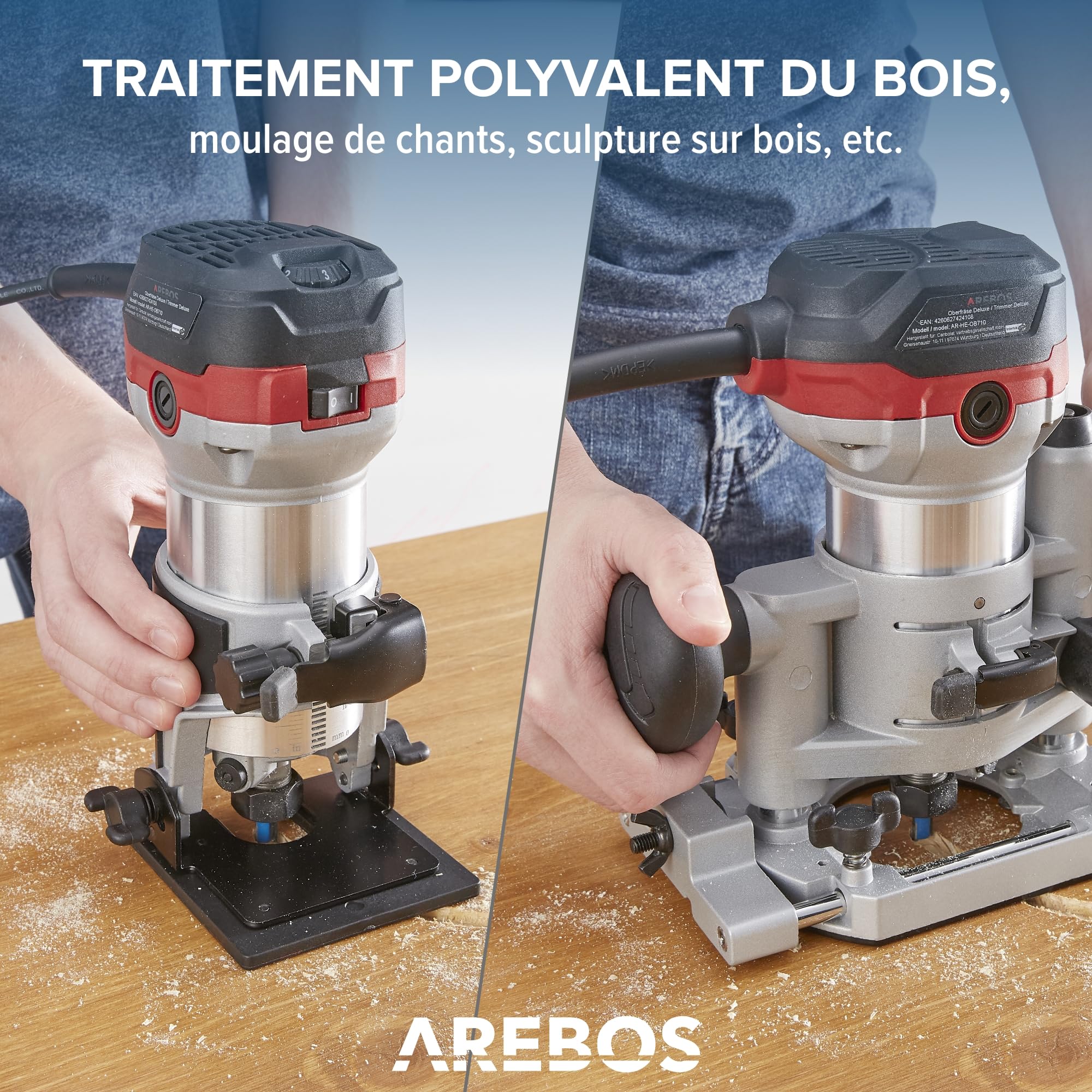 Arebos Défonceuse électrique | Machine à Fraiser | 710W | Sac à outils | avec accessoires de fraisage | Fraiseuse à bois | Fraiseuses à lamelles | Routeur à bois