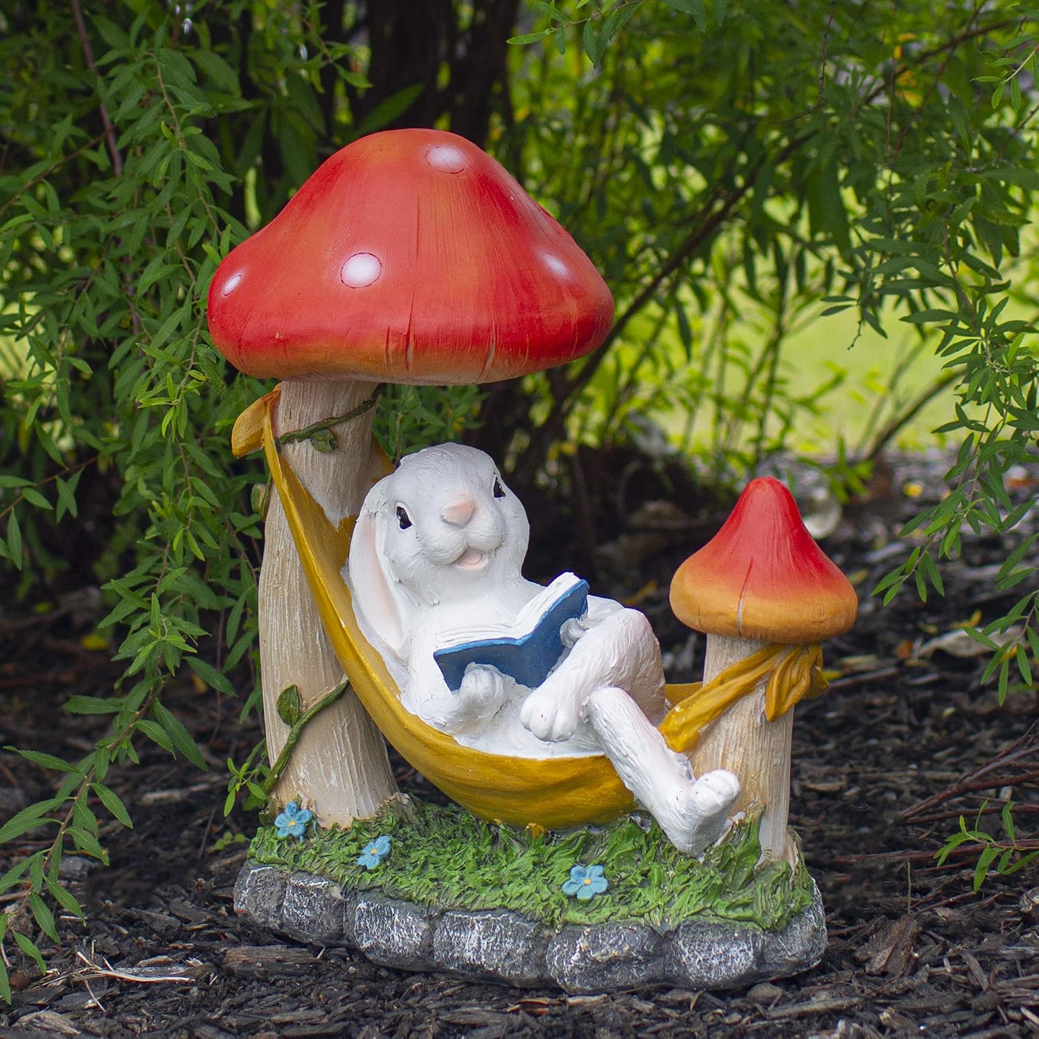 Northlight 11.75" White Bunny in Hammock Outside Garden Statue