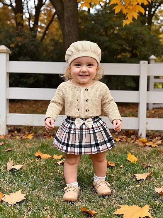 Infant Baby Girl Fall Winter Skirt Outfit with Cardigan 5Pcs 0-18 Months