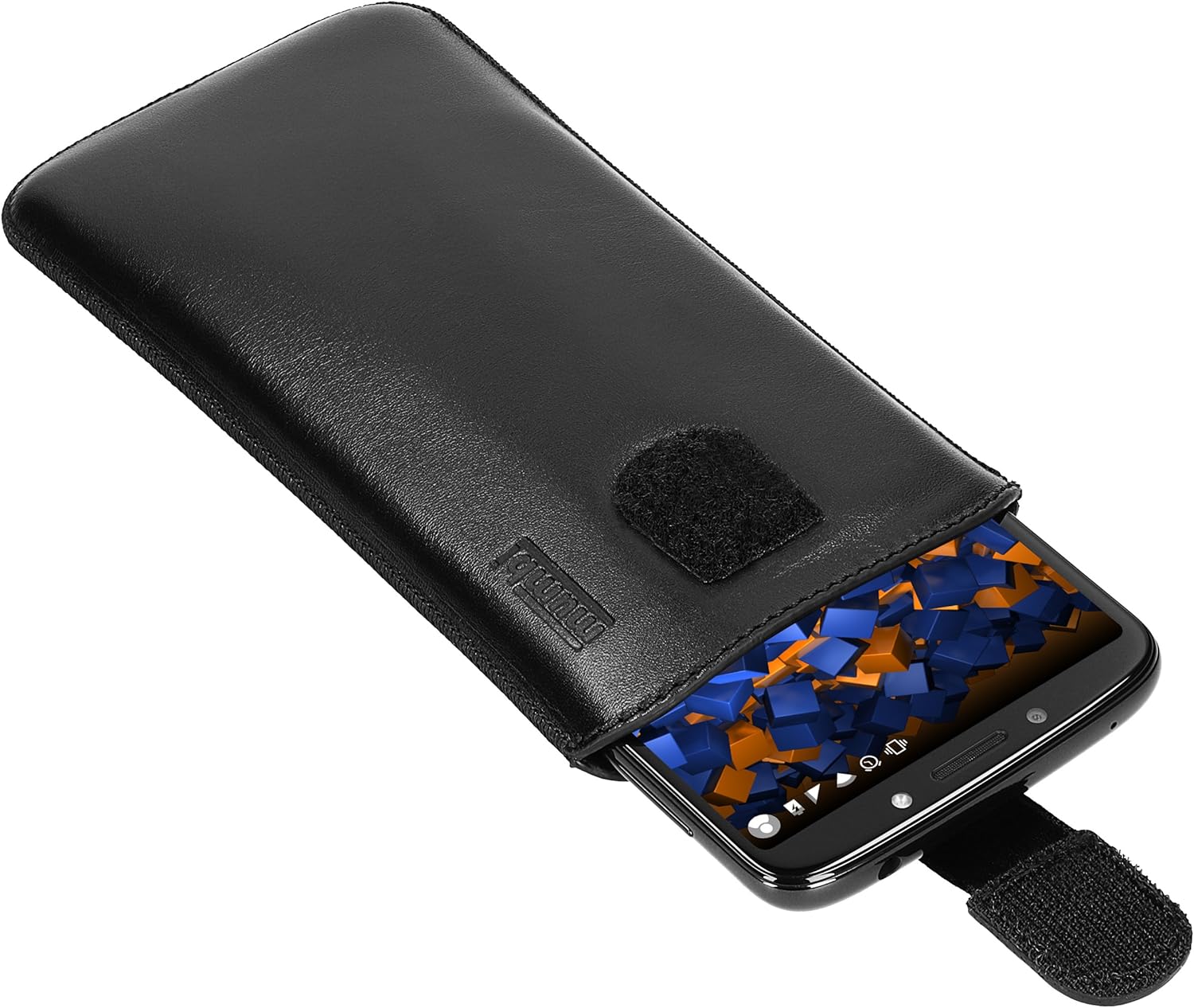 mumbi Genuine Leather Case for Motorola Moto G6 Play with Pull-Out Tab Black