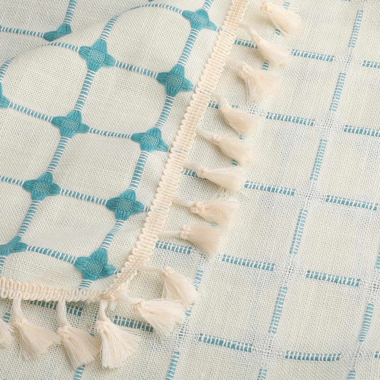 Cotton Linen Square Tablecloth Tassel Plaid Table Cloth for Dining Kitchen Room Tabletop Decoration, 44" x 44"