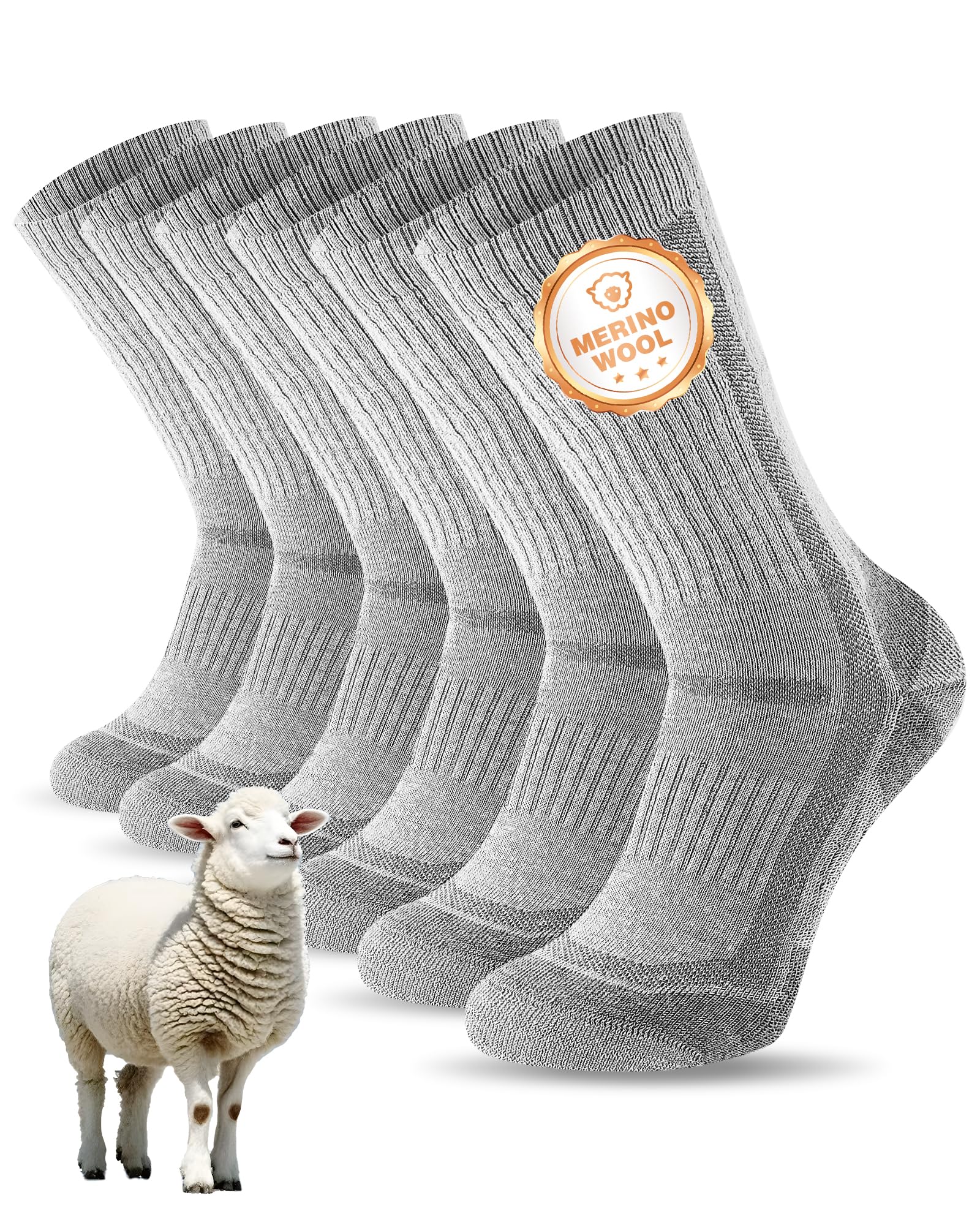SockWaddles Merino Wandersocken Herren Damen, Atmungsaktiv Outdoor Socken Trekkingsocken, Gepolstert Sportsocken Anti-Blasen Laufsocken Merinowolle Arbeitssocken 3 Paar