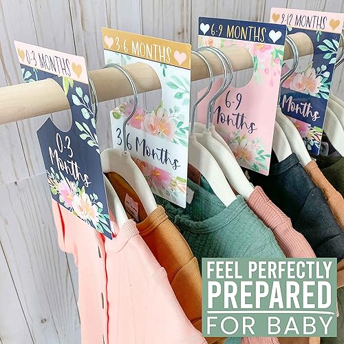 Miniatura 9 de Hadley Designs 6 divisores de tamaño de armario para bebé niña - Divisores florales para armario de bebé por mes, organizador de armario de bebé