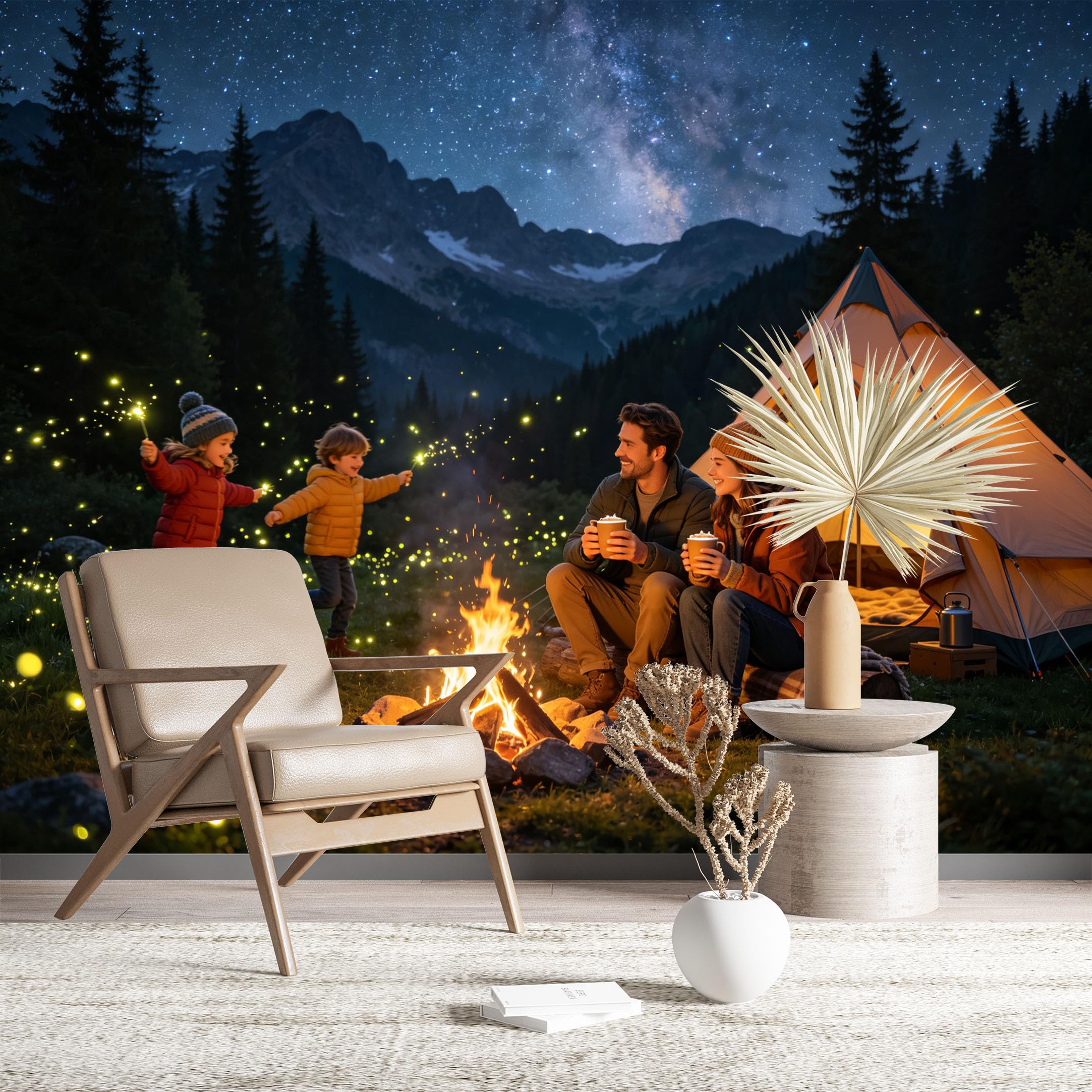 Custom Size Wall Murals Starry Sky Camping Wall Murals Nature Wallpaper Vivid Self-Adhesive Removable Wallpaper for Living Room Bedroom