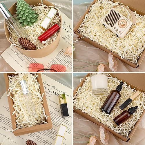 Miniatura 7 de TCAIRG Relleno de papel de corte arrugado (1 libra) para envolver regalos y rellenar cestas, papel triturado blanco cremoso para caja de regalo,