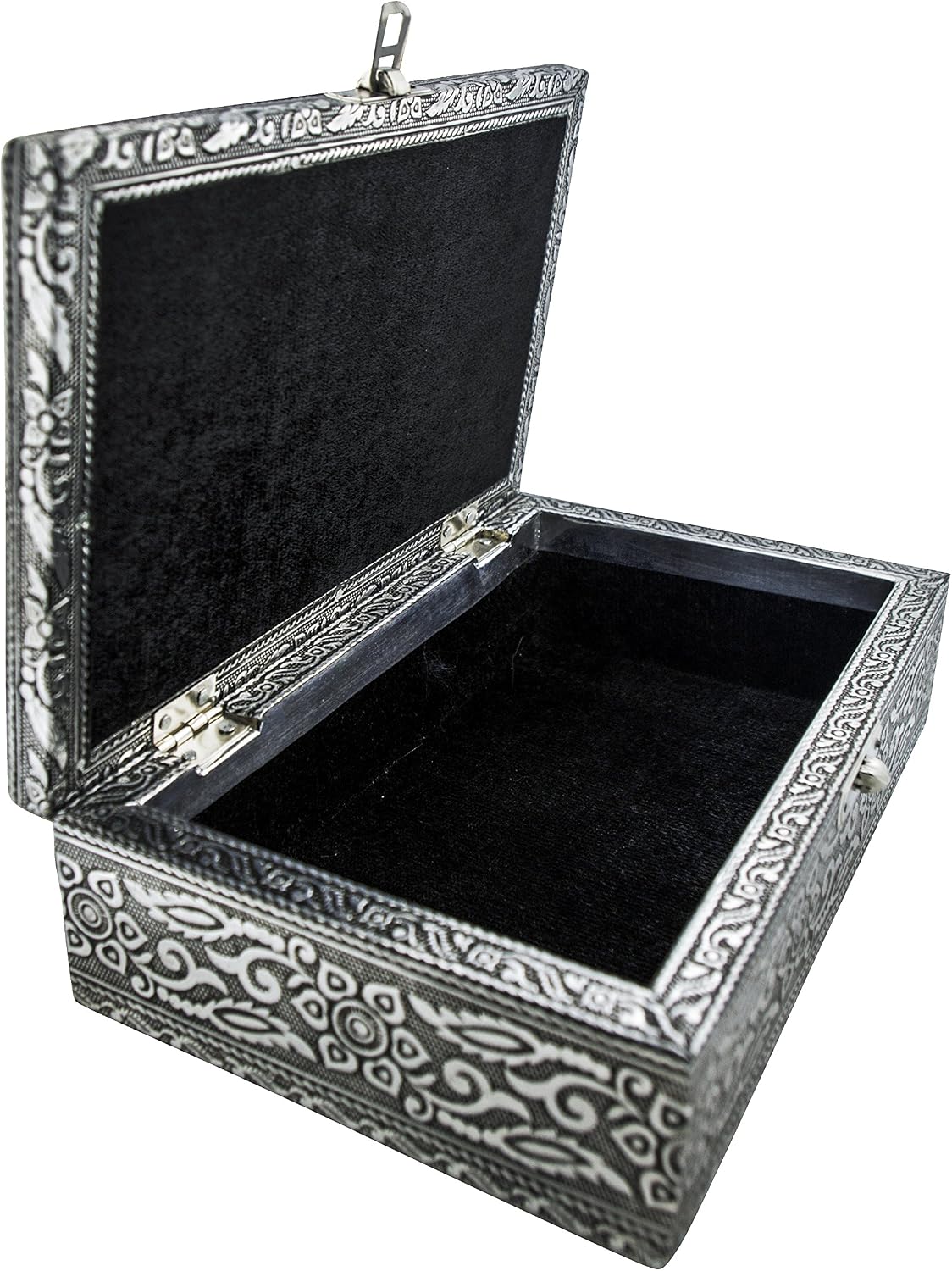 VGI Elegant Jewelry Box with Hammered Metal Cladding and Soft Fabric Interior (Elephant, Silver Finish)
