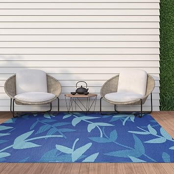 iCustomRug Outdoor Rug Mat- Foliage Blue 5X8 Reversible Picnic and Beach Area Rug, Perfect for Patio, Camping, Sunroom, and Any Outdoor Space