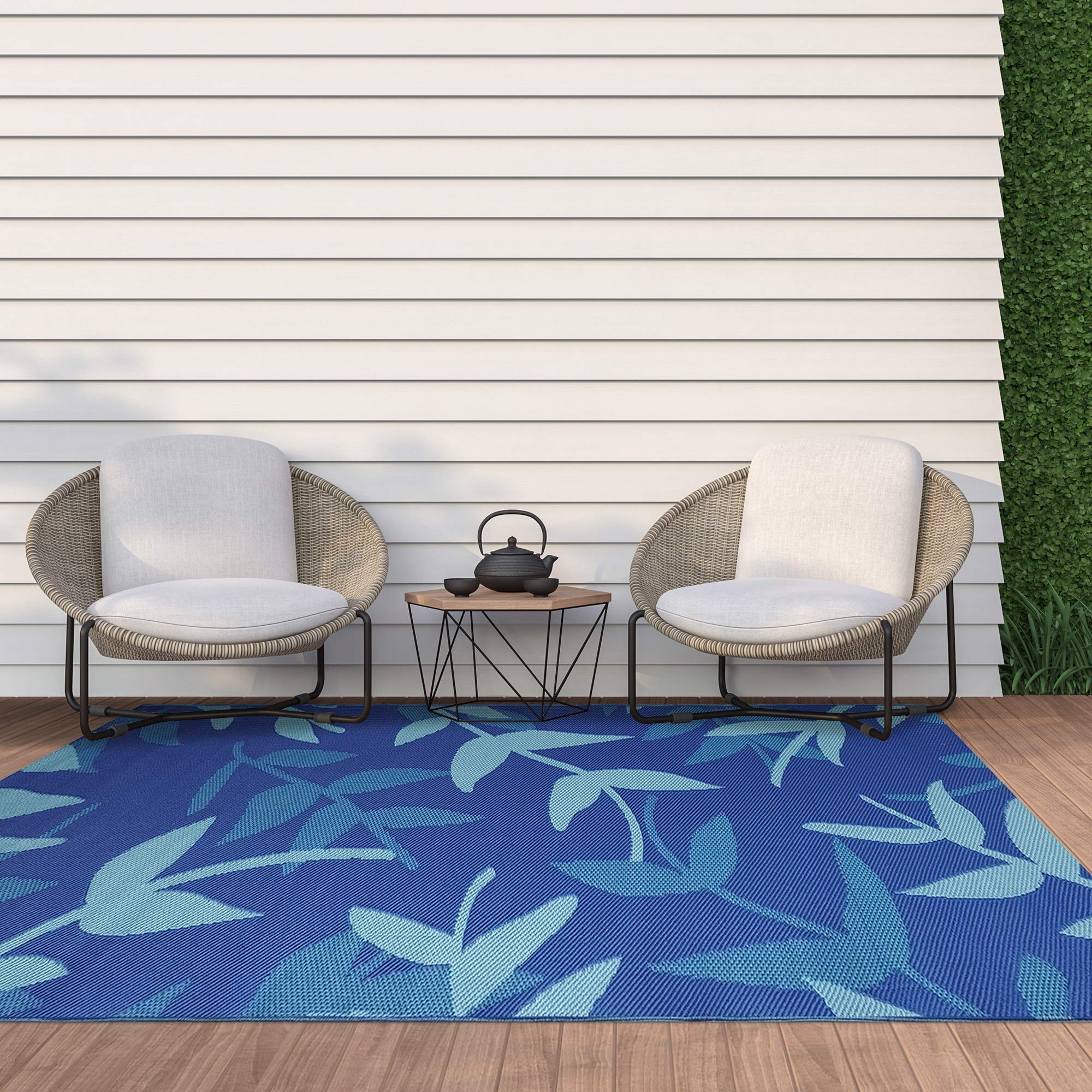 iCustomRug Outdoor Rug Mat- Foliage Blue 5'X8' Reversible Picnic and Beach Area Rug, Perfect for Patio, Camping, Sunroom, and Any Outdoor Space