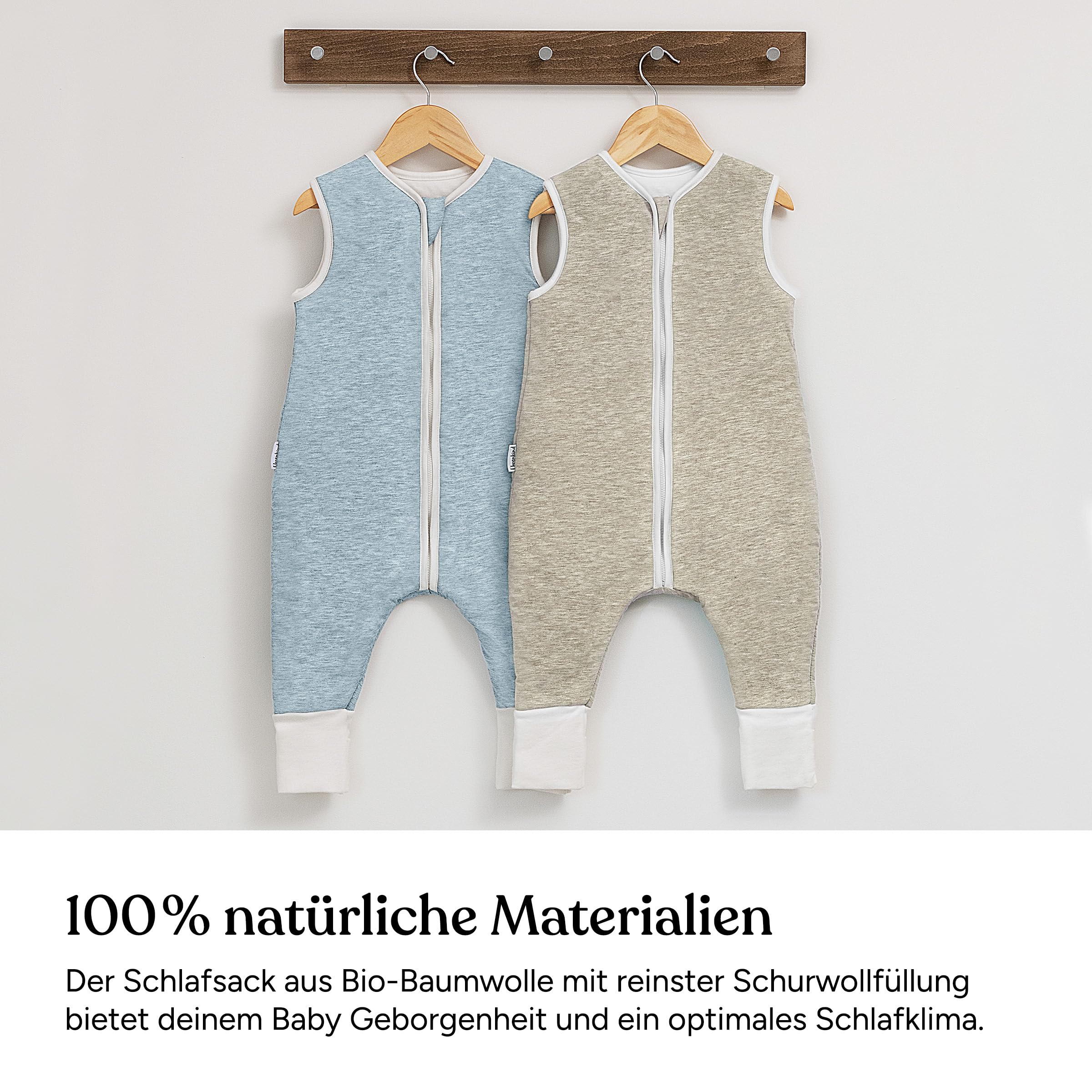 Ehrenkind® Ganzjahres-Schlafsack mit Füßen Wollfüllung | 100% Bio-Baumwolle mit 100% Wolle Füllung Baby-Schlafsack | OEKO-TEX | Hellgrau Melange 100