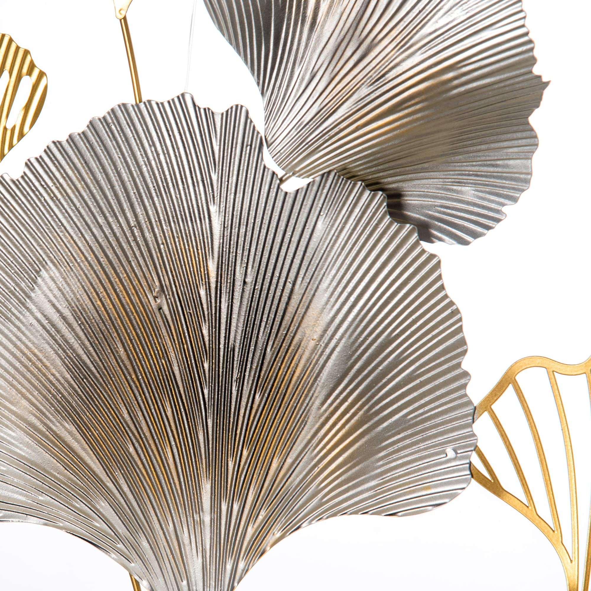 HOMCOM Decorazione Murale 3D in Metallo Dorata 102x66.2 cm Oro e Argento | Wall Art Orizzontale, Foglie di Ginkgo, Due Cornici Rotonde