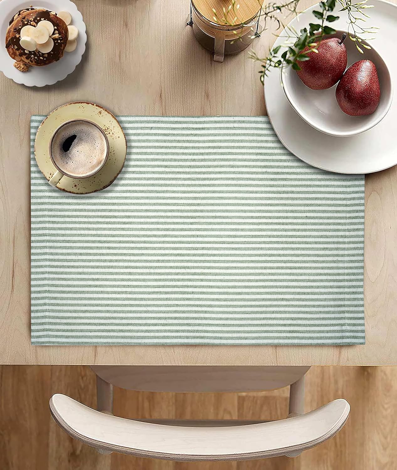 Cloths Small Stripe Placemats for Dining Table Set of 4, Heat Resistant Washable 100% Cotton Table Mats, Modern Place Mats for Dining Table Decor 13" x 19", Green