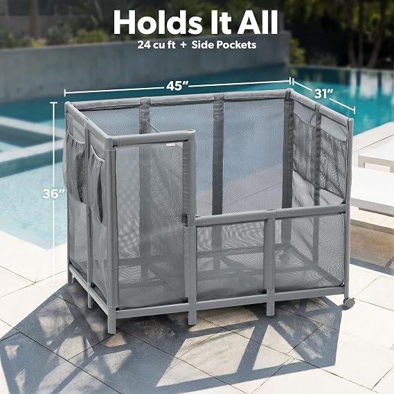Coast Modern Pool Organizer for Floats and Toys - Extra Large Mesh Pool Storage Bin for Outdoors - Gray