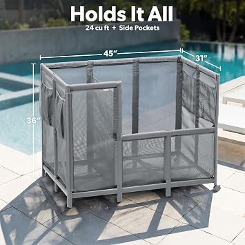 Coast Modern Pool Organizer for Floats and Toys - Extra Large Mesh Pool Storage Bin for Outdoors - Gray