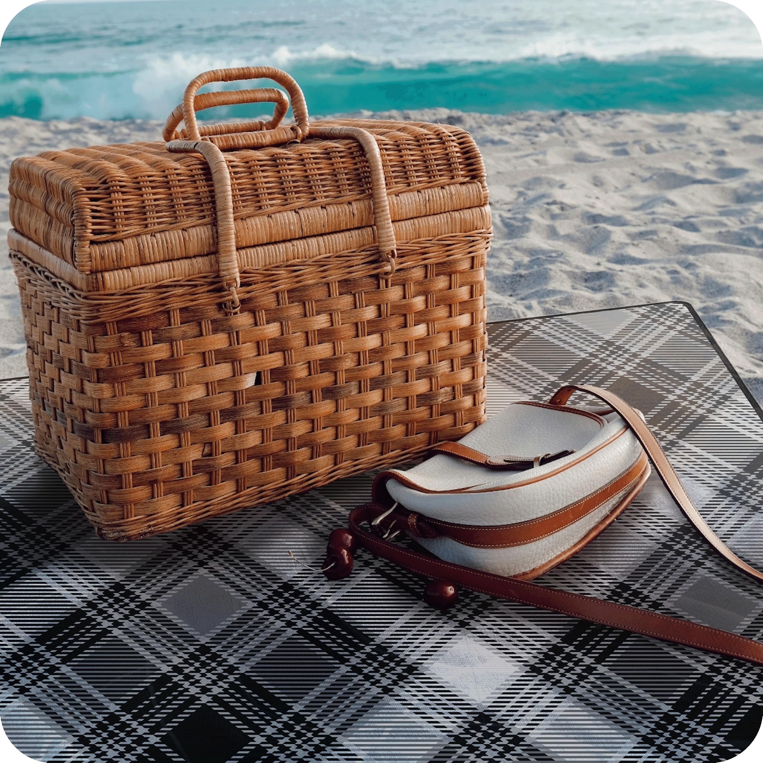 KRUMAD Coperta da picnic, impermeabile, XXL, 200 x 200 cm, per esterni, imbottita, senza sabbia, da campeggio, per spiaggia, giardino e parco, pieghevole con maniglia, leggera e comoda (grigio-nero)