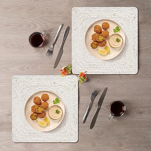 Miniatura 4 de Hausattire Juego de 4 manteles individuales trenzados de yute de 14 x 14 pulgadas, reversibles, tejidos a mano, bohemios, vintage, para mesas de