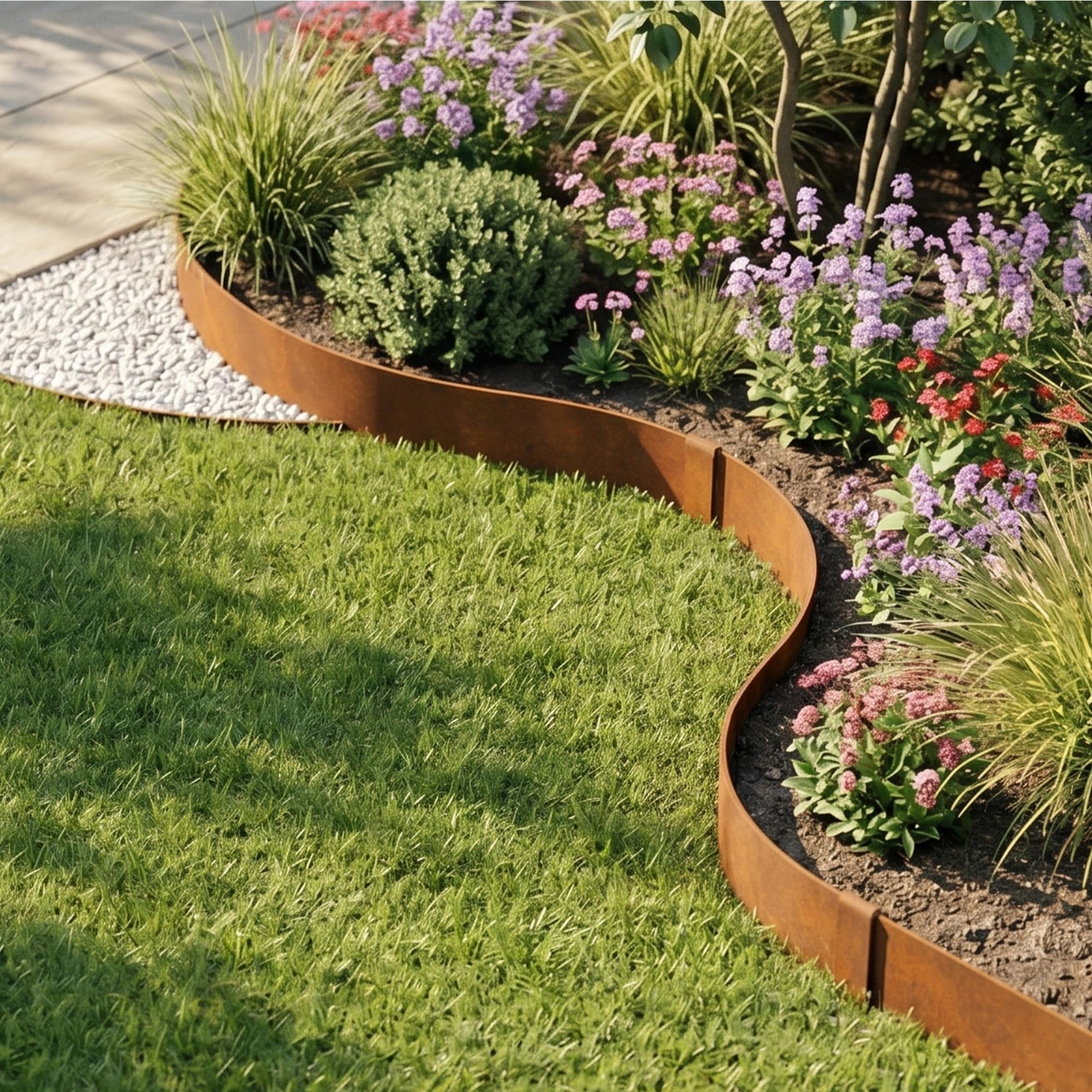 6 Tiras de Acero para césped de 14 cm de Altura, Borde de Acero Galvanizado Preoxidadas, 1 m de Longitud, Delimitadores de Bordes para jardín Borde de Metal 6 m de Longitud en Total