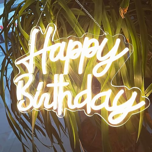 Miniatura 5 de Letrero de neón de feliz cumpleaños, luz LED regulable para habitación, dormitorio, decoración de pared, reutilizable, letrero de neón con luz de