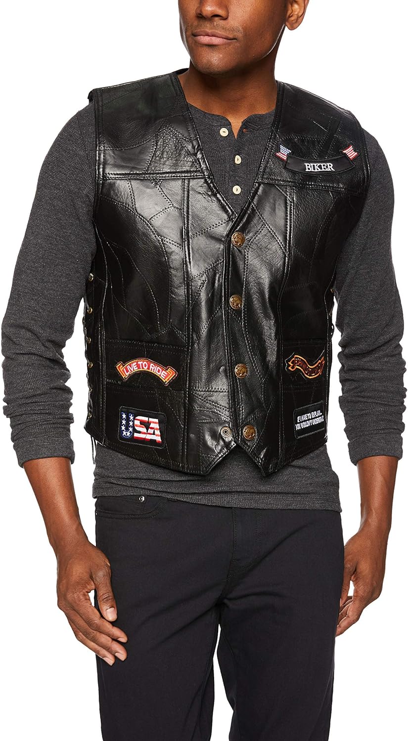 Diamond Plate™ Rock Design Genuine Buffalo Leather Vest (Medium)