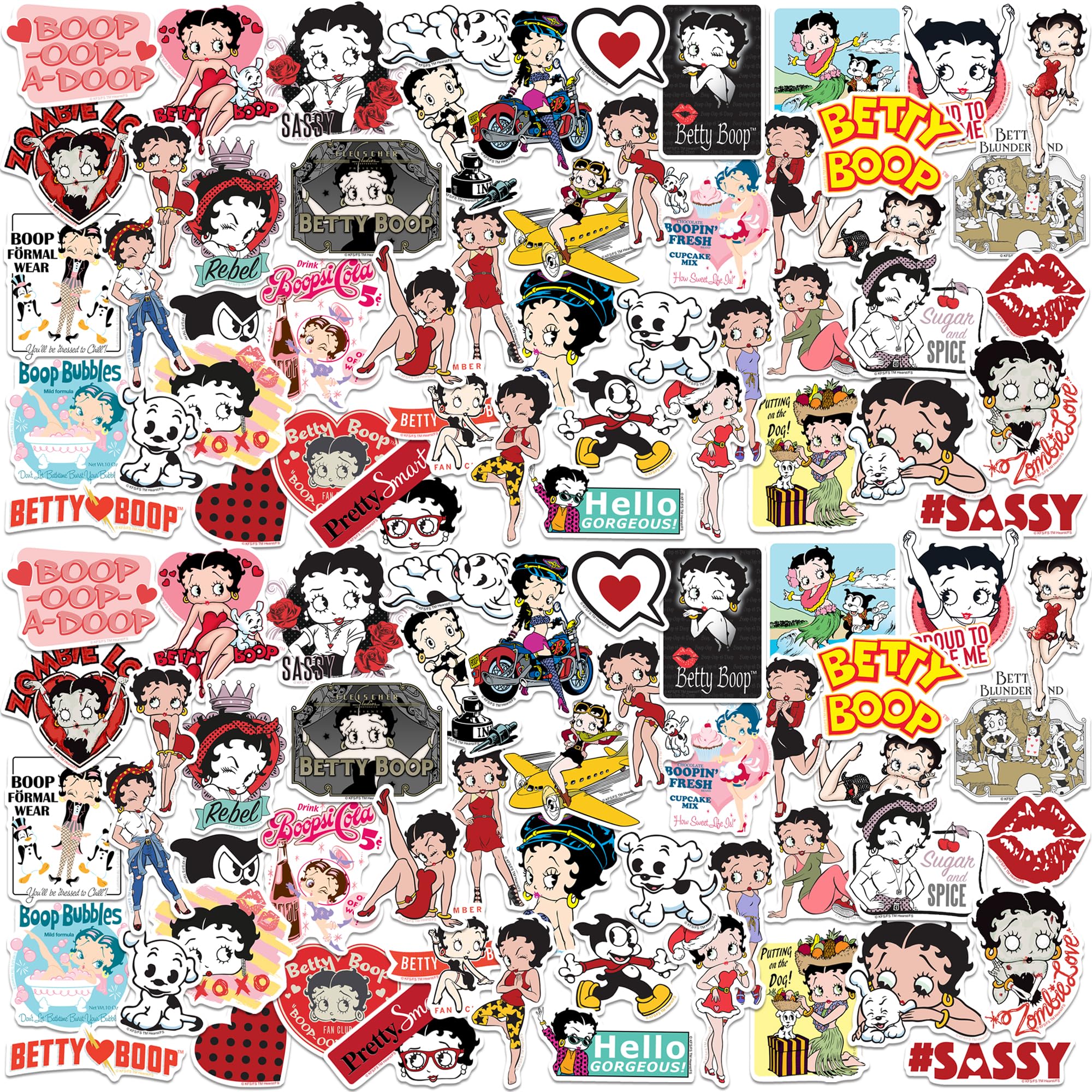 Betty Boop Vinyl Large Deluxe Stickers Variety Pack - Laptop, Water Bottle, Scrapbooking, Tablet, Skateboard, Indoor/Outdoor - Set of 100