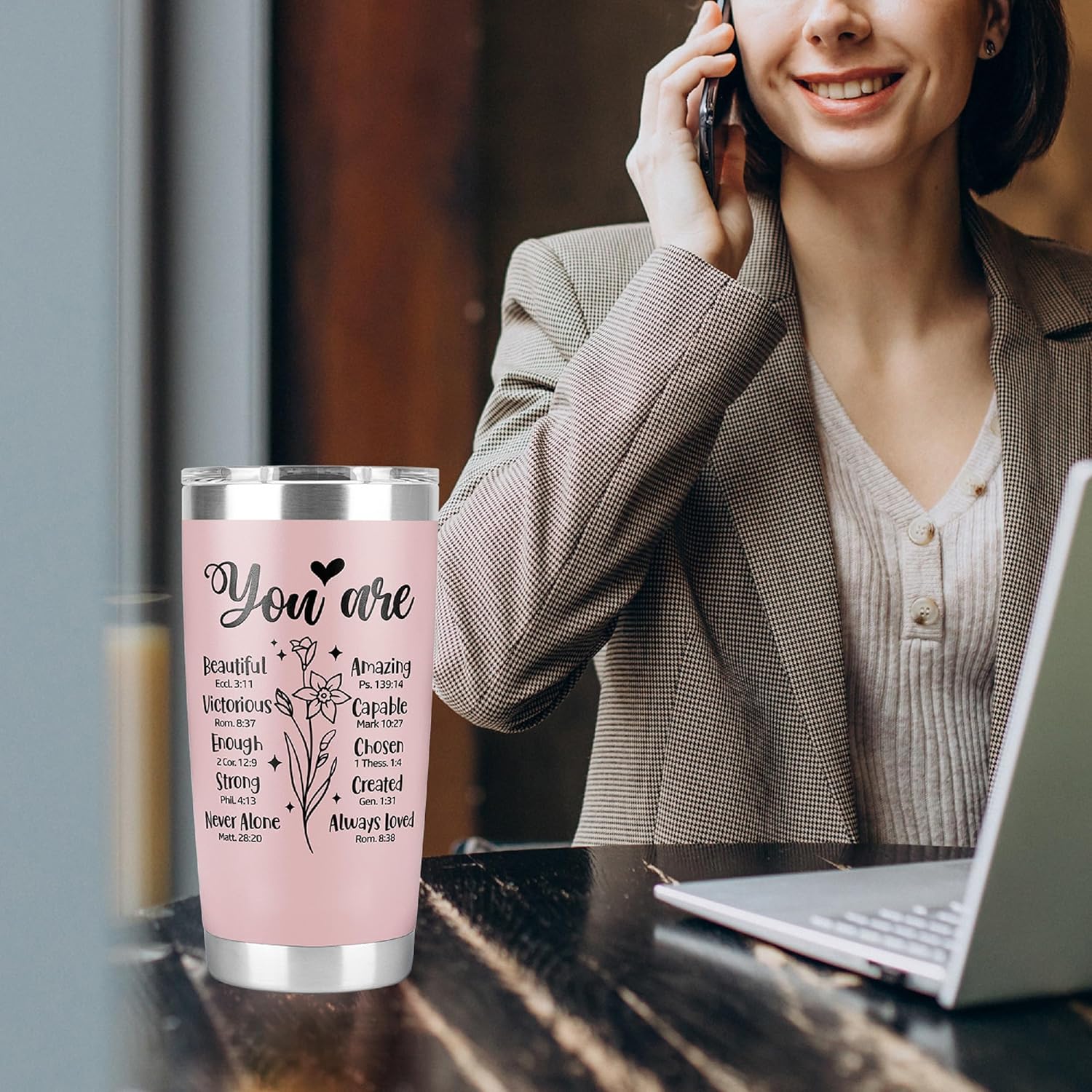 Christian Gifts for Women: Pastor's Wife Appreciation, Mother's Day, Biblical & Baptism Gifts - Pink 'You Are Christian' 20oz Cup Tumbler - Image 5