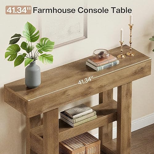Miniatura 2 de Tribesigns Mesa consola de 41.34 pulgadas, mesa de entrada rústica con almacenamiento de 2 niveles, muebles de sofá estrecho para vestíbulo, sala de
