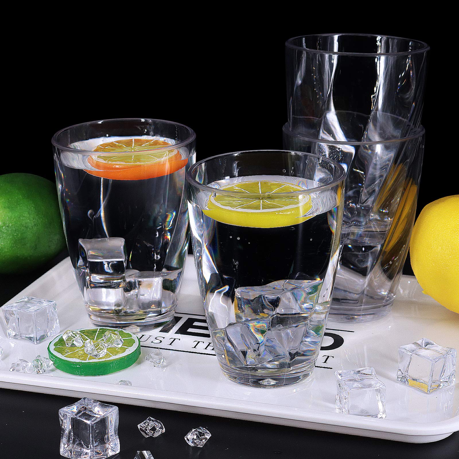 Plastic Glasses, 350ml Stackable Plastic Glasses Set of 4, Dishwasher