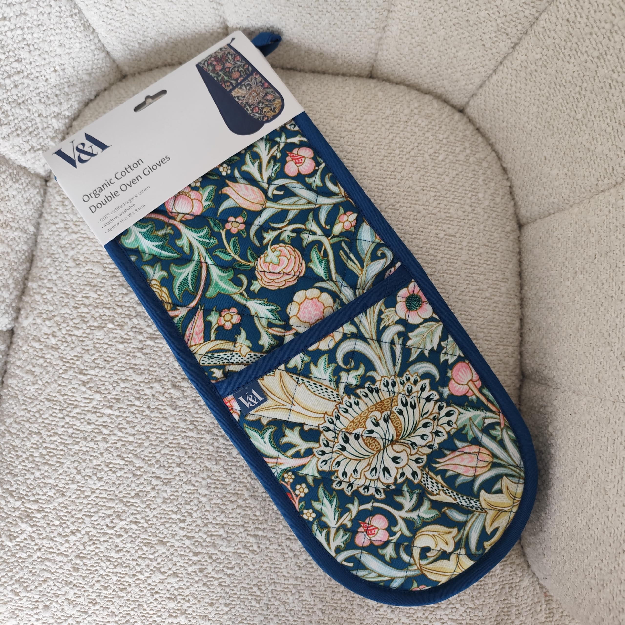 V&A Trent Gants de Cuisine Double Coton Bio - Motif Floral Bleu - Résistant à la Chaleur