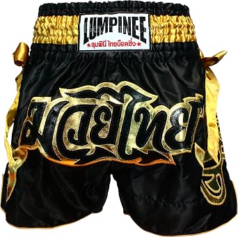 Thai Fight Shorts. Original Muay Thai Shorts for Kickboxing and Contact Sports. Model Muay Thai Black Golden BowTM