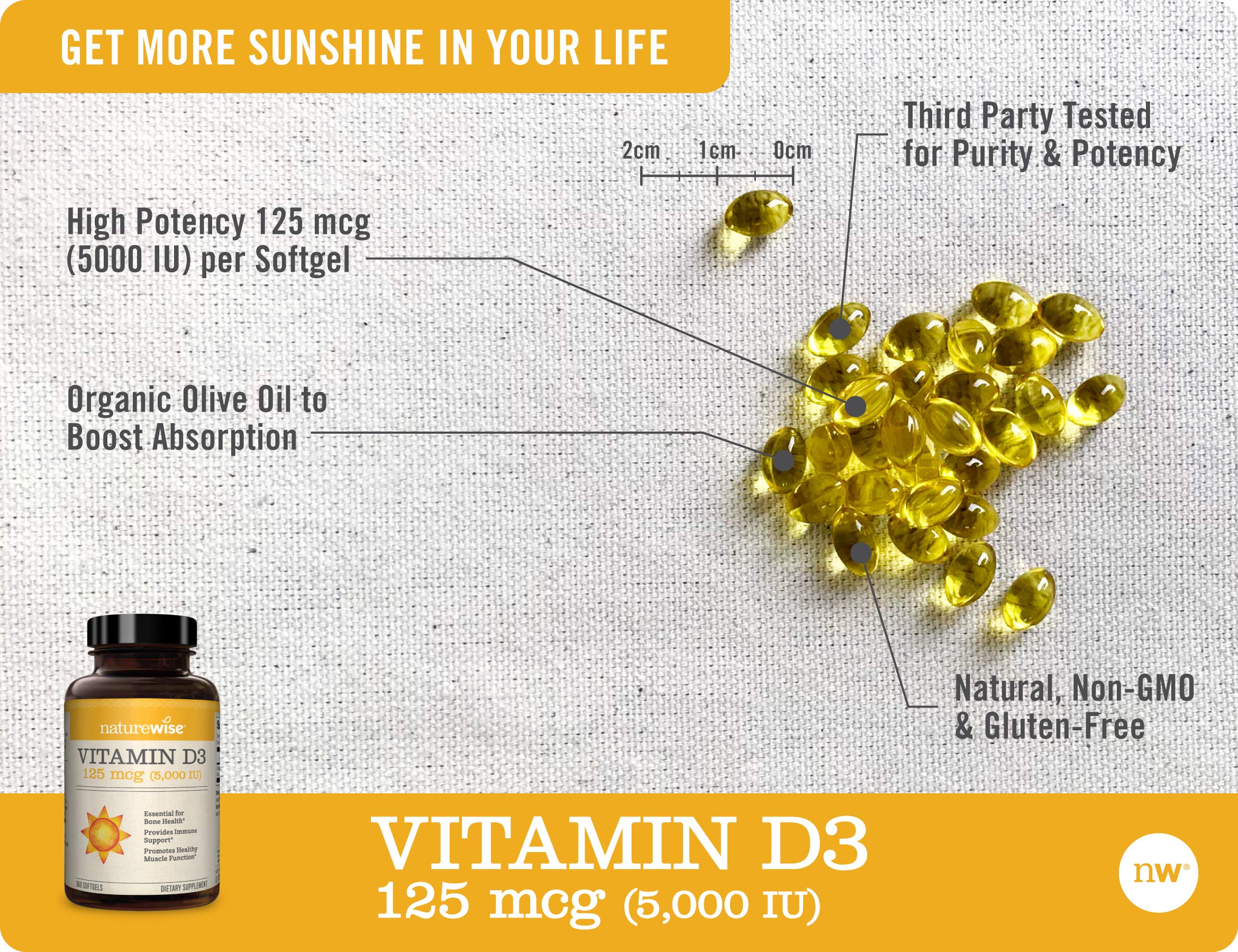 NatureWise Vitamin D3 5000iu (125 mcg) 1 Year Supply for Healthy Muscle