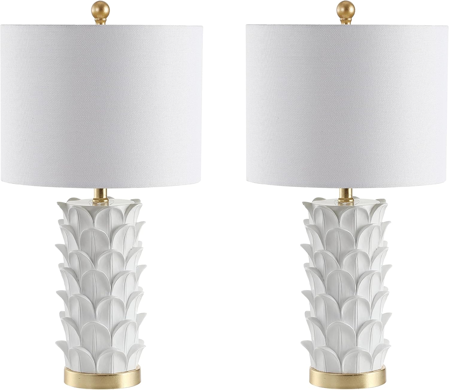 SAFAVIEH Lighting Collection Nico White/ Gold Leaf 25-inch Bedroom Living Room Home Office Desk Nightstand Table Lamp Set of 2 (LED Bulbs Included)