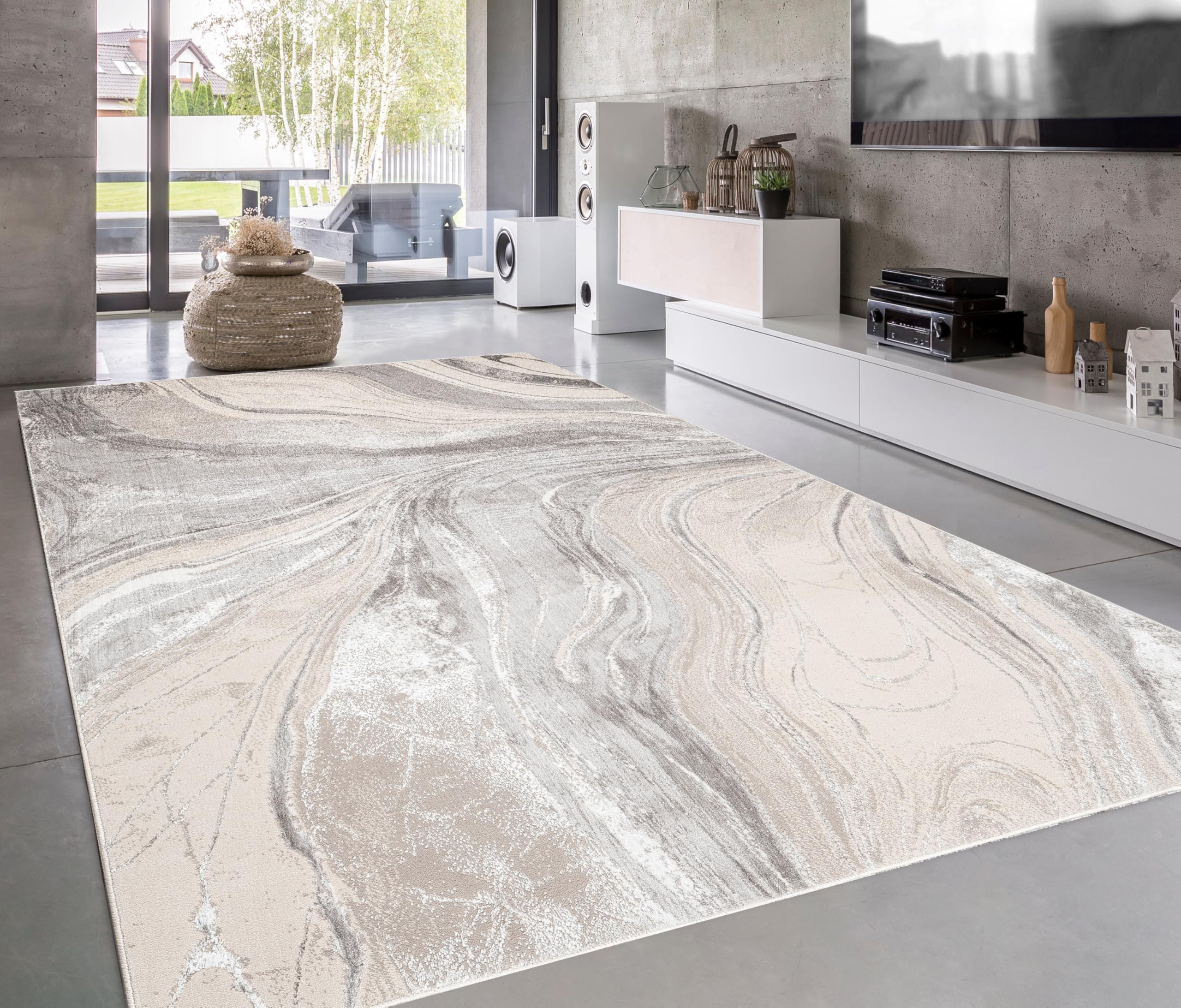 Mh Bedding Store ltd Marble Pattern Area Rug – Abstract Design Carpet for Living Room, Bedroom, Hallway, Kitchen Runner, Floor Mat, or Door Mat (Beige, 200 x 290 cm)