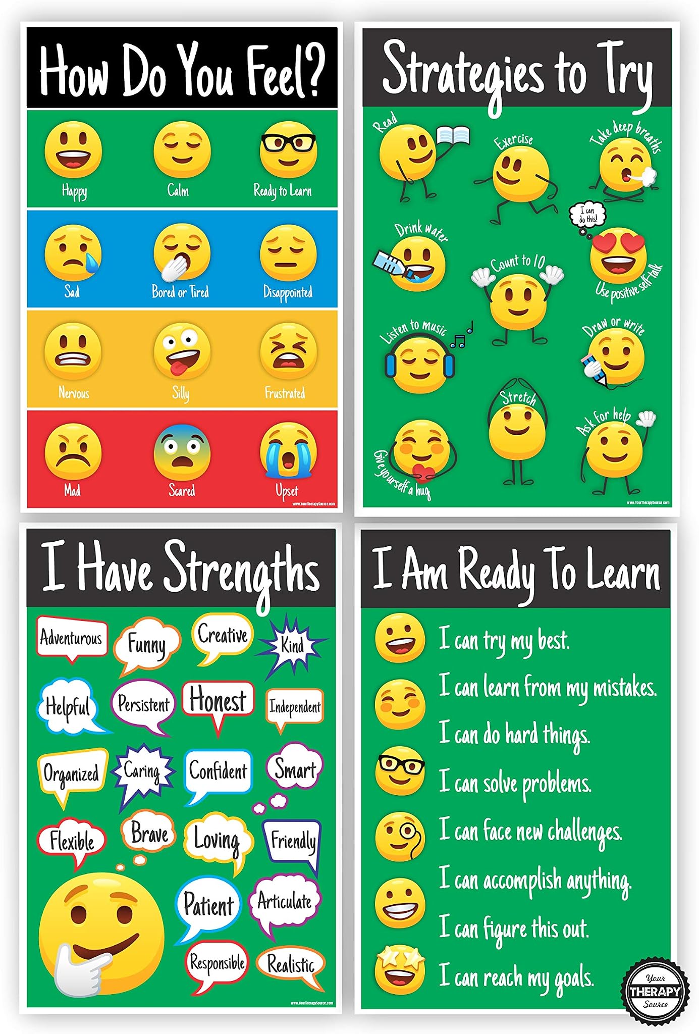 Your Therapy Source Four Emotional Regulation Posters Emotion Chart ...